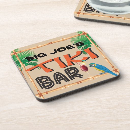 Fun Tiki Bar with custom name Beverage Coaster Zazzle