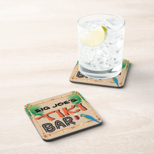 Fun Tiki Bar with custom name Beverage Coaster Zazzle