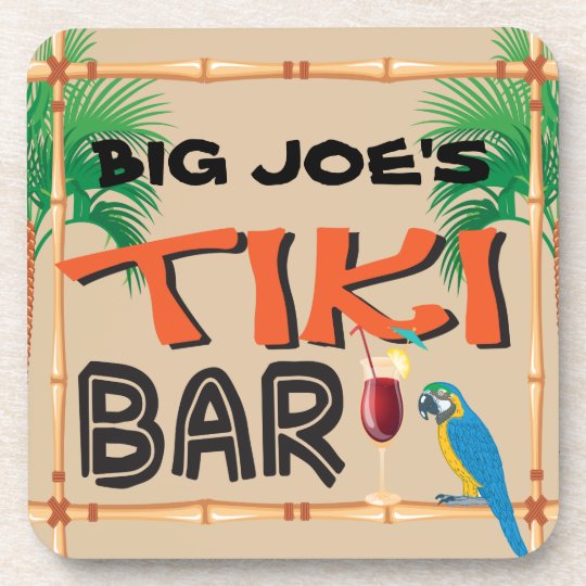 Fun Tiki Bar with custom name Beverage Coaster | Zazzle.com