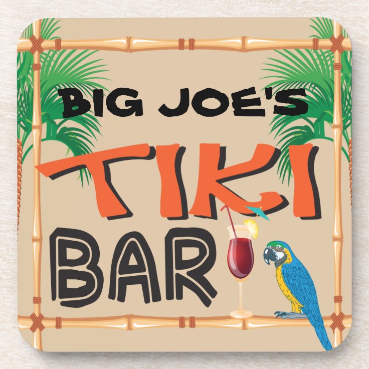 Fun Tiki Bar with custom name Beverage Coaster Zazzle