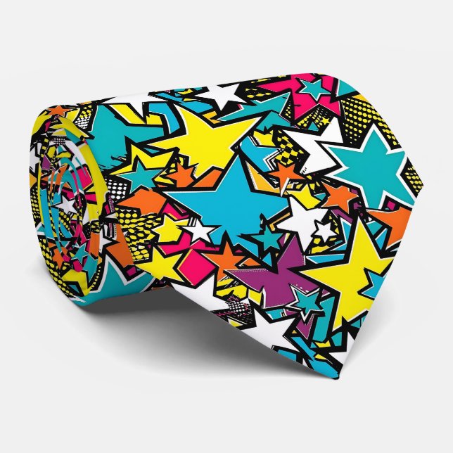 Fun tiled comic pop pattern  neck tie (Rolled)