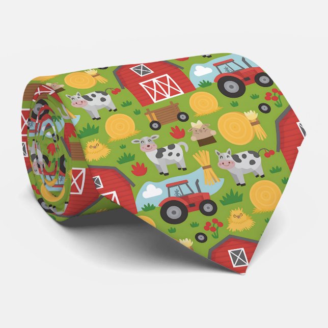 Fun tiled farm animals neck tie (Rolled)