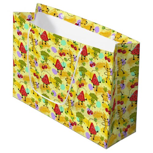 fun tiled fruit vegie pattern party  large gift bag