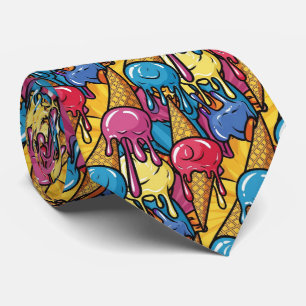 Fun tiled melting ice cream pattern neck tie
