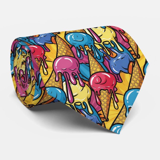 Fun tiled melting ice cream pattern neck tie (Rolled)