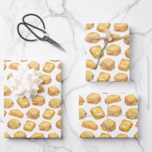 Fun tiled picnic sandwich  wrapping paper sheets (Front)
