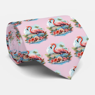 Fun tiled pink flamingo pattern neck tie