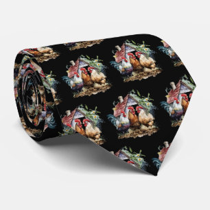 Fun tiled roosters chickens pattern  neck tie