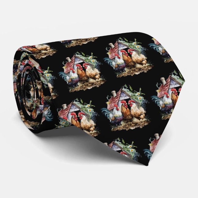 Fun tiled roosters chickens pattern  neck tie (Rolled)