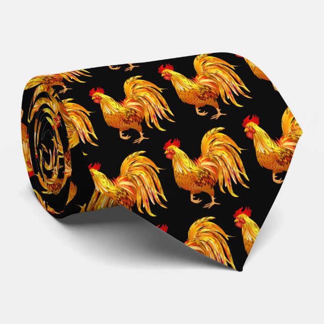 Fun tiled roosters pattern neck tie (Rolled)