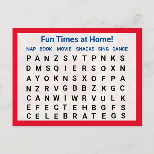 Fun Times at Home Wordsearch Game Postcard
