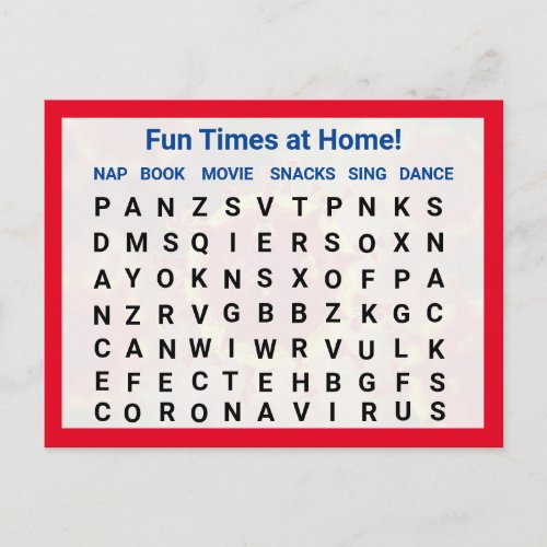 Fun Times at Home Wordsearch Postcard