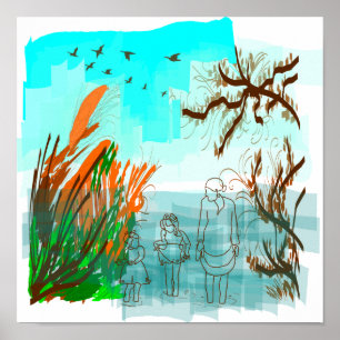 Fun Times With Grandma Contemporary Outdoor View Poster