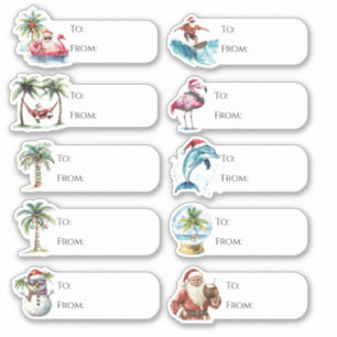 Fun To and From Beach Christmas Gift Tag Sticker