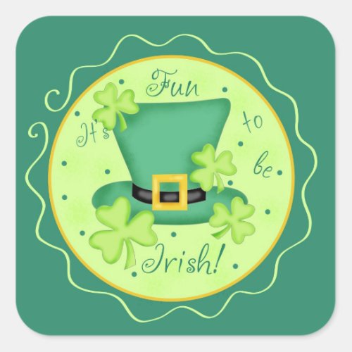 Fun To Be Irish St Patricks Shamrock Custom Square Sticker
