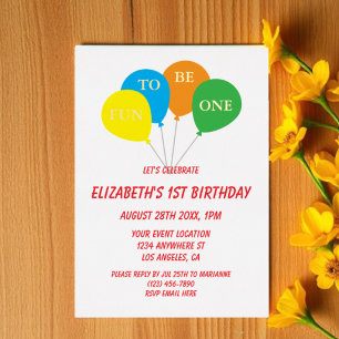 Fun To Be One 1st Birthday Foil Invitation
