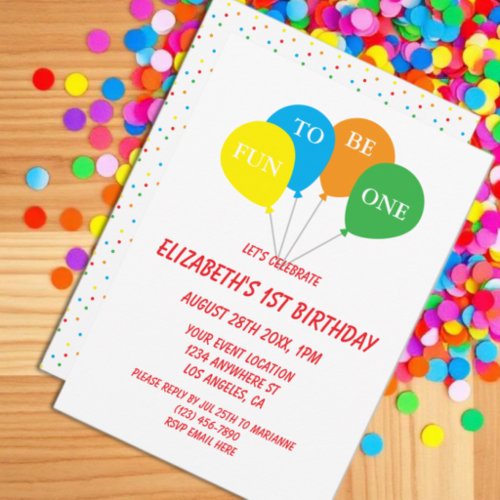 Fun To Be One 1st Birthday Invitation