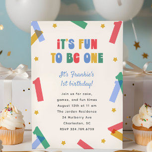 Fun To Be One 1st Birthday Party Invitation