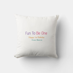 fun to be one 1st birthday rainbow name date color throw pillow