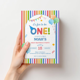 Fun to Be One Boy 1st Birthday Invitation