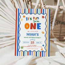 Fun to Be One Boy 1st Birthday Invitation