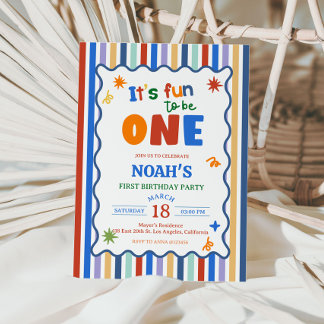 Fun to Be One Boy 1st Birthday Invitation