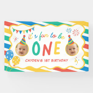 Fun To Be One Boy Colorful 1st Birthday Banner