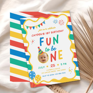 Fun To Be One Boy Colorful 1st Birthday Invitation