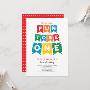 Fun To Be One Colorful 1st Birthday Invitation