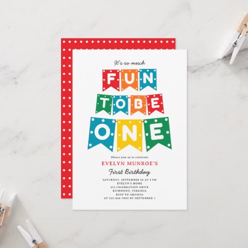 Fun To Be One Colorful 1st Birthday  Invitation