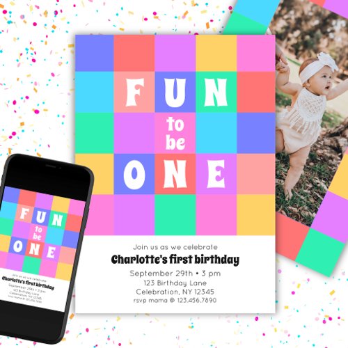 Fun To Be One Colorful Birthday Photo Invitation