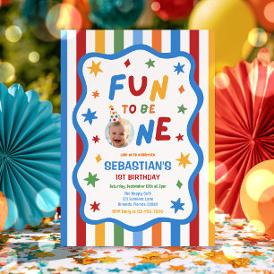 Fun To Be One Colorful Boy 1st Birthday Party Invitation