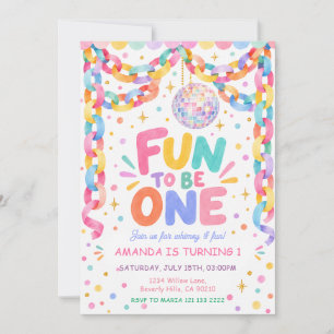 Fun to be ONE Colorful Disco Ball First Birthday Invitation