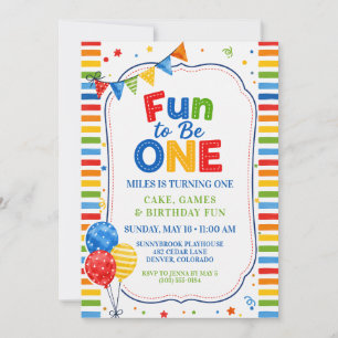 Fun to Be One Colorful First Birthday Boy Party Invitation