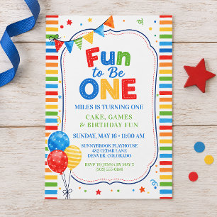 Fun to Be One Colorful First Birthday Boy Party Invitation