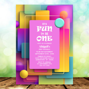 Fun to be One Colorful Pastel 1st Birthday Party Invitation