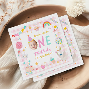 Fun to be One Colorful Photo Girl 1st Birthday Napkins