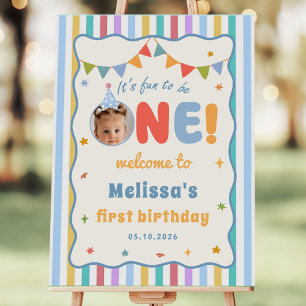 Fun To Be One Colorful Stripe 1st Birthday Welcome Foam Board