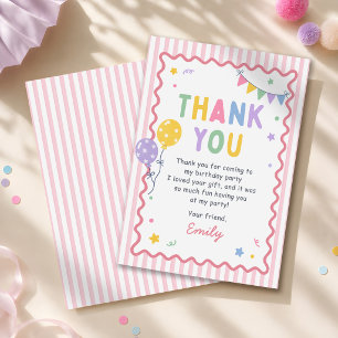 Fun To Be One Girl Pink Colorful 1st Birthday Thank You Card