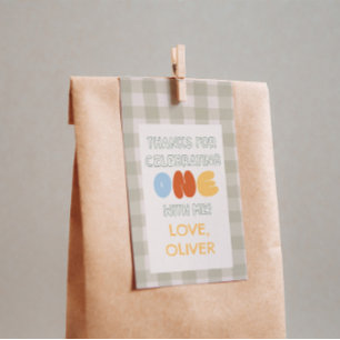 Fun to be ONE Green Gingham 1st Birthday Gift Tag