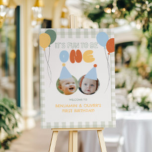 Fun to be ONE Green Gingham 1st Birthday Welcome Foam Board