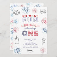 Fun To Be ONE Independence Day 1st Birthday Party  Invitation