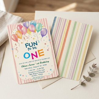 Fun to Be One Pastel Balloons 1st Birthday Invitation