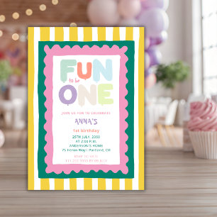 Fun To Be One Pastel First 1ST Birthday Party Invitation