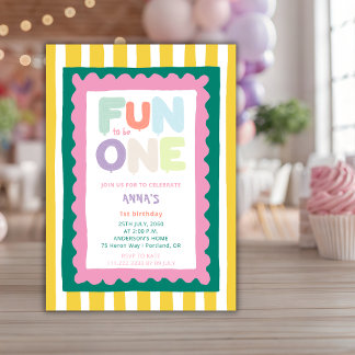 Fun To Be One Pastel First 1ST Birthday Party Invitation