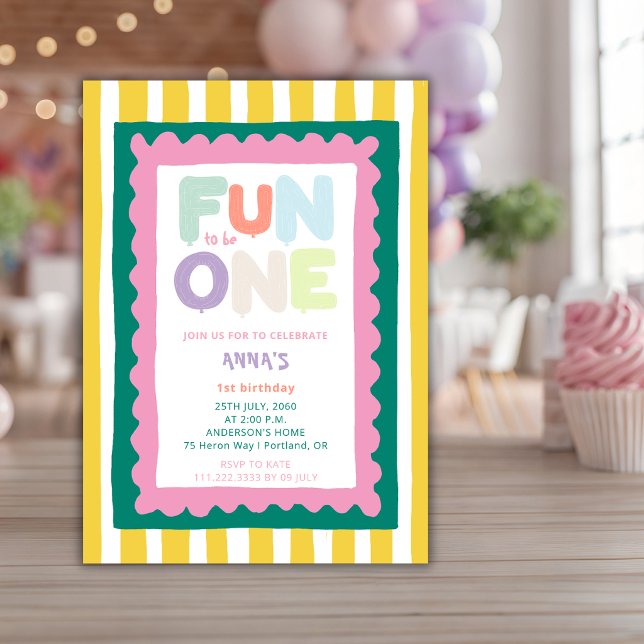 Fun To Be One Pastel First 1ST Birthday Party  Invitation (Creator Uploaded)