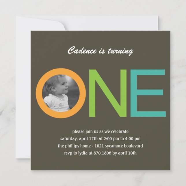 Fun To Be One Photo Birthday Invitation - Blue (Front)