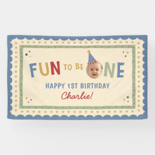 Fun To Be One Photo Colorful 1st Birthday Banner