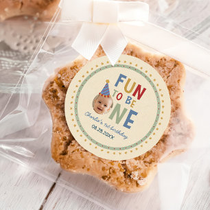 Fun to Be One Photo Colorful 1st Birthday Classic Round Sticker