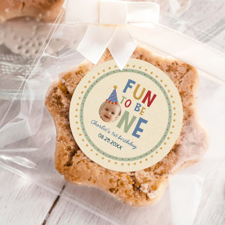 Fun to Be One Photo Colorful 1st Birthday Classic Round Sticker